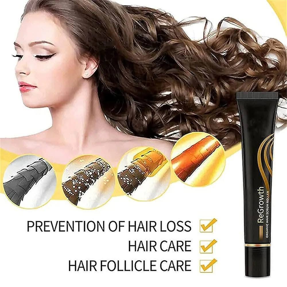 Regrowth Organic Hair Serum Roller Set, Biotin Hair Growth Serum